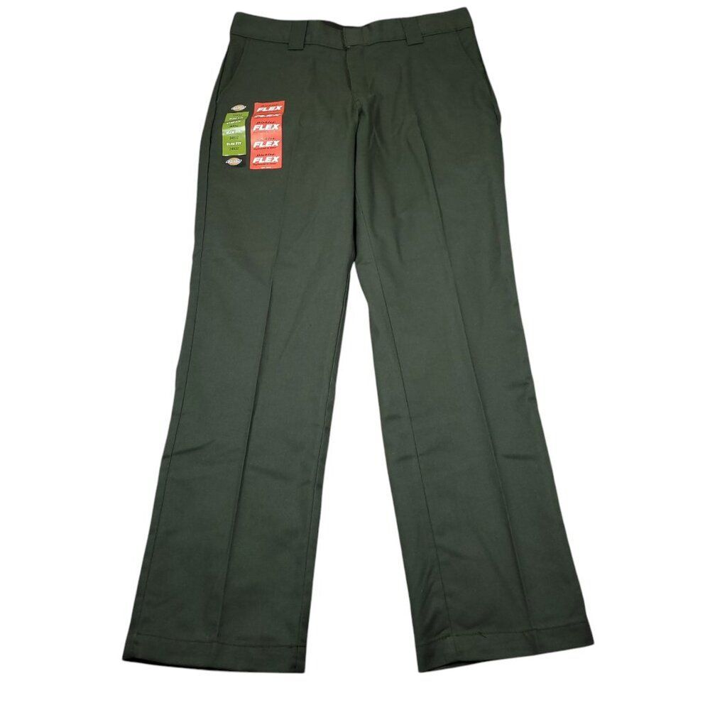 Dickies Slim Fit Tapered Twill Flex Green Work Pants Men's Size 34 x 32